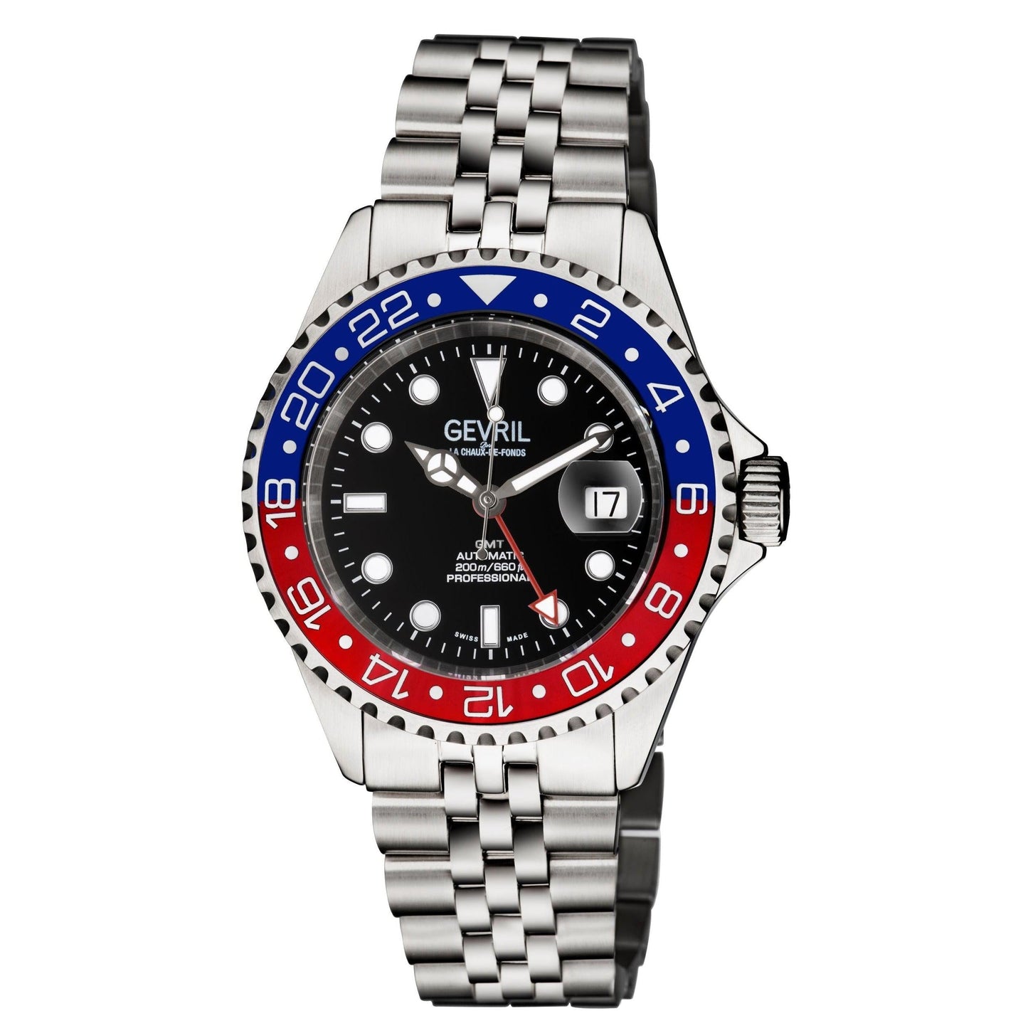 Gevril-Luxury-Swiss-Watches-Gevril Wall Street - GMT Ceramic Bezel-